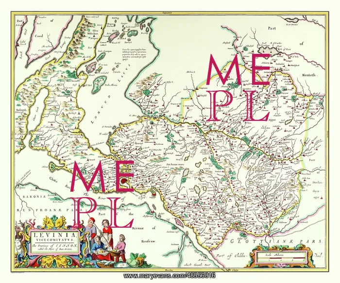 : Map of Dunbartonshire, Scotland by Johan Blaeu : Map of Dunbartonshire, Scotland by Johan Blaeu