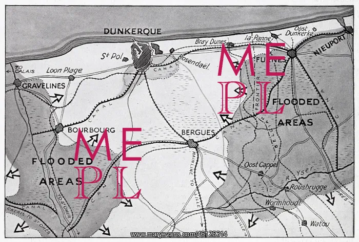 : Map of Dunkirk area during the evacuation, WW2 : Map of Dunkirk area during the evacuation, WW2