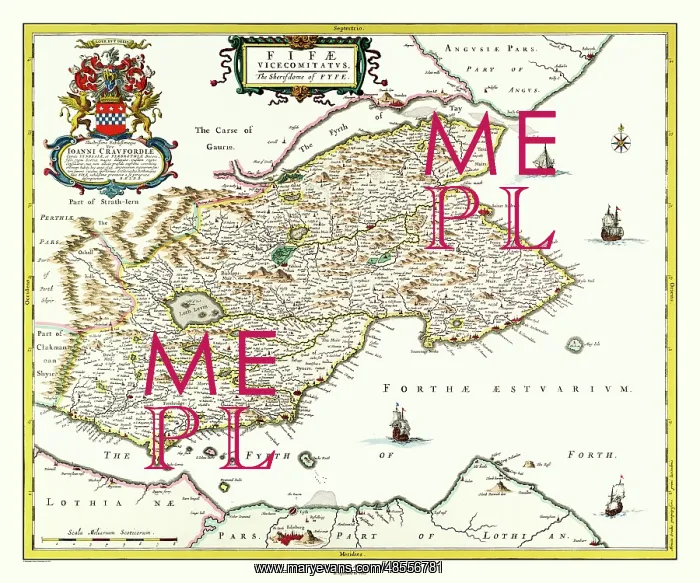  : Map of Fife, Scotland by Johan Blaeu