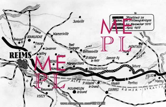 : Map with the frontline of the Battles of Aisne and Champagne : Map with the frontline of the Battles of Aisne and Champagne