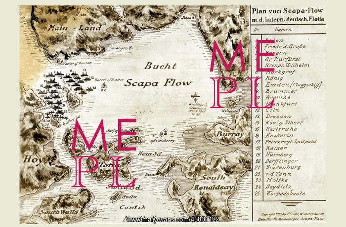 : Map of the German Fleet's internment at Scapa Flow - 1918'19 : Map of the German Fleet's internment at Scapa Flow - 1918'19
