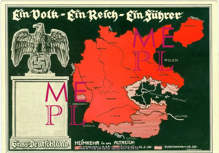 : Map of Germany, Austria & Sudetanland with Nazi eagle : Map of Germany, Austria & Sudetanland with Nazi eagle