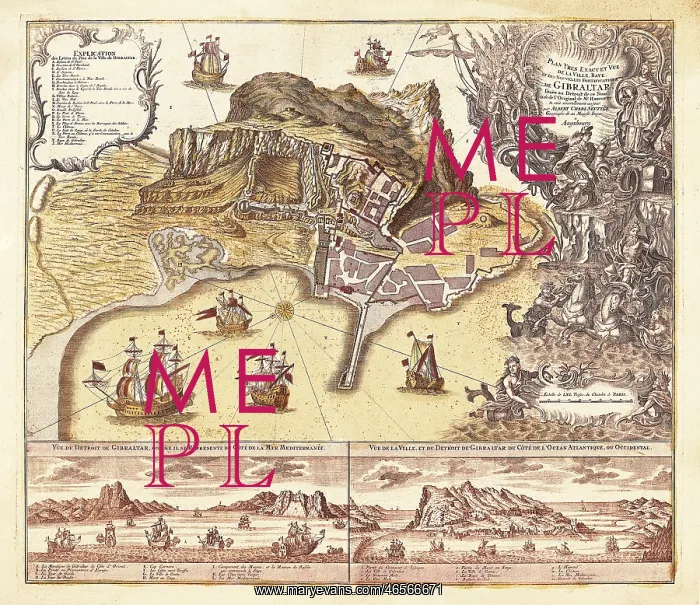 : Map of Gibraltar (XVIIIIth c.). Etching : Map of Gibraltar (XVIIIIth c.). Etching