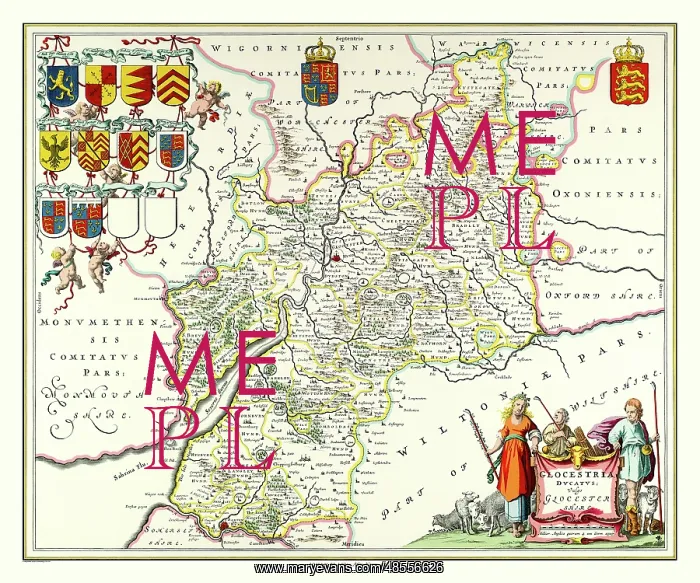 : Map of Gloucestershire by Johan Blaeu : Map of Gloucestershire by Johan Blaeu