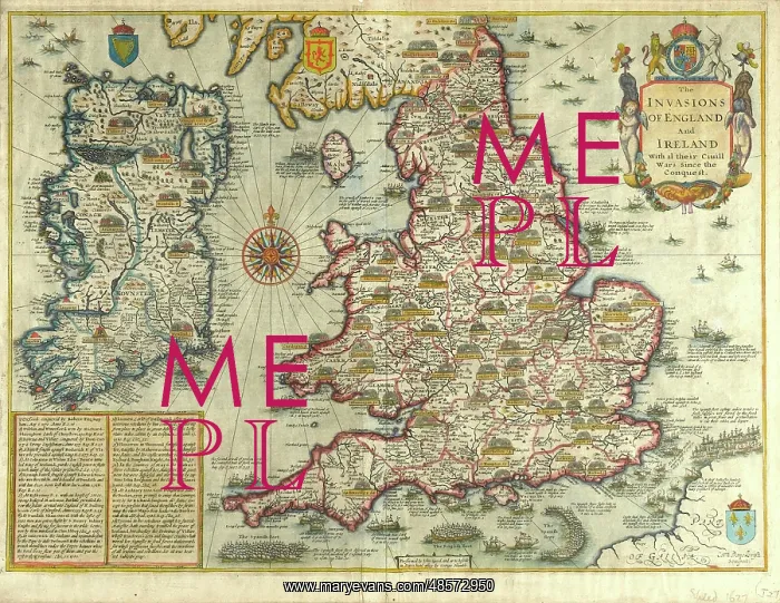 : Map: The Invasions of England and Ireland - 1627 : Map: The Invasions of England and Ireland - 1627