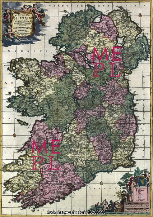 : Map of Ireland from 18th century, showing ? : Map of Ireland from 18th century, showing ?