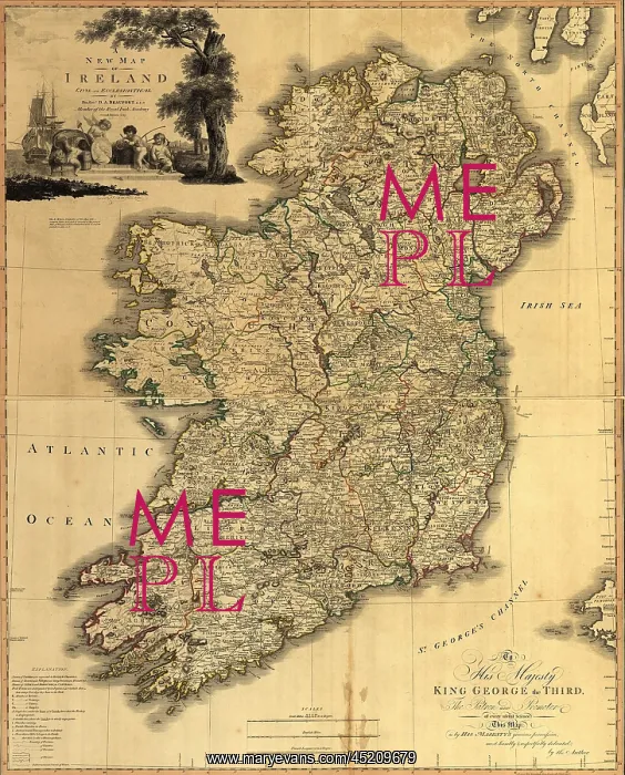 : Map of Ireland from 18th century, showing ? : Map of Ireland from 18th century, showing ?