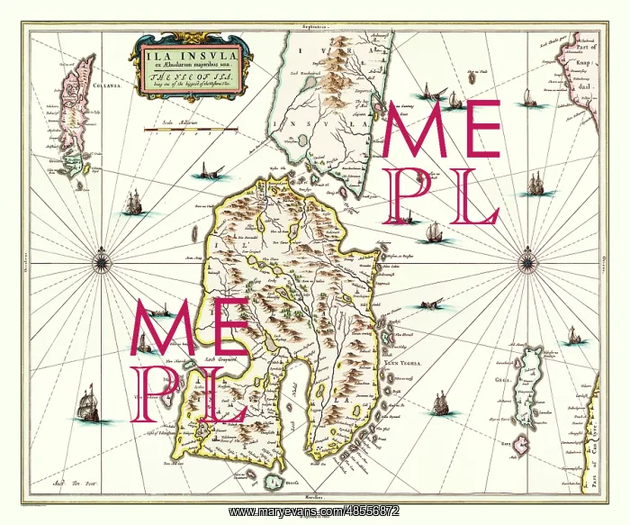 : Map of the Isle of Islay, Scotland by Johan Blaeu : Map of the Isle of Islay, Scotland by Johan Blaeu