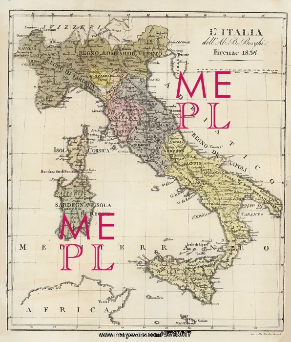 : Map of Italy in 1836 by Ab. Bartolomeo Borghi : Map of Italy in 1836 by Ab. Bartolomeo Borghi