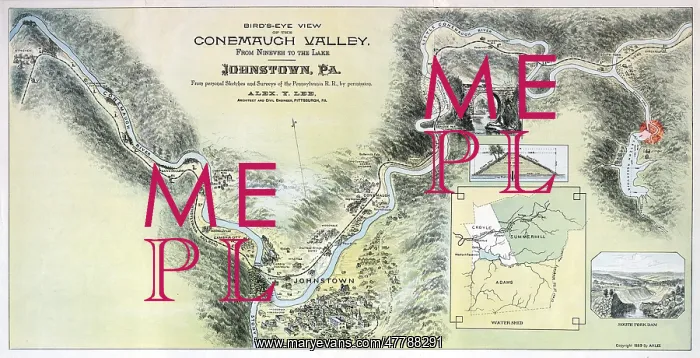 : Map, Johnstown Flood, Pennsylvannia, 1889 : Map, Johnstown Flood, Pennsylvannia, 1889