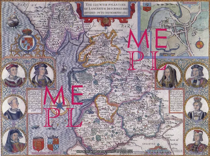  : Map of Lancashire, England 1611