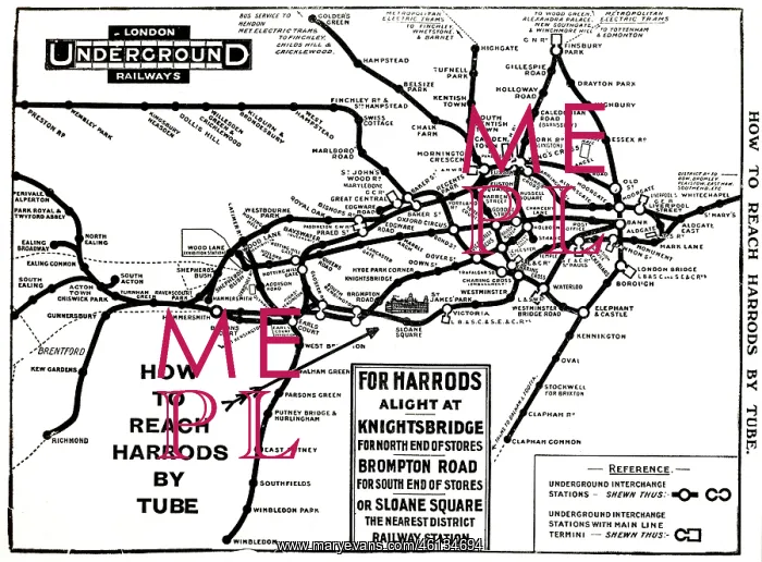 : Map of London Underground railway, for Harrods : Map of London Underground railway, for Harrods