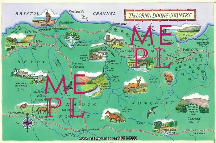 : Map - The Lorna Doone Country : Map - The Lorna Doone Country
