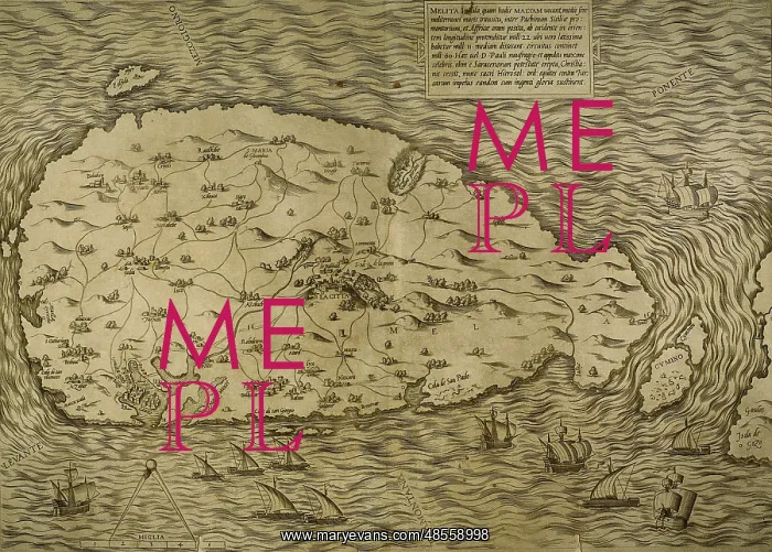 : Map of Malta. Island. Mediterranean Sea. Italian engraving : Map of Malta. Island. Mediterranean Sea. Italian engraving