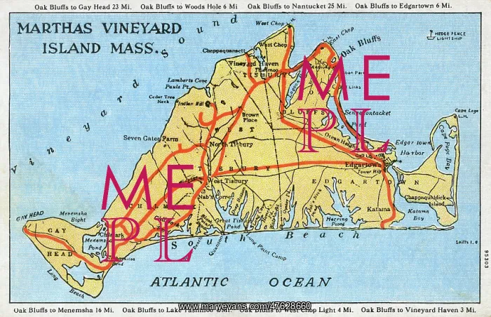  : Map of Martha's Vineyard, Massachusetts, USA