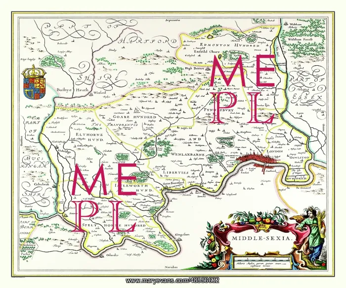  : Map of Middlesex by Johan Blaeu