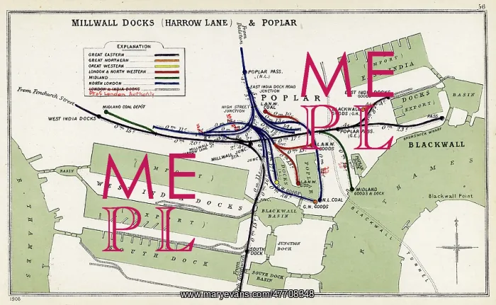 : Map, Millwall Docks (Harrow Lane) and Poplar, East London : Map, Millwall Docks (Harrow Lane) and Poplar, East London