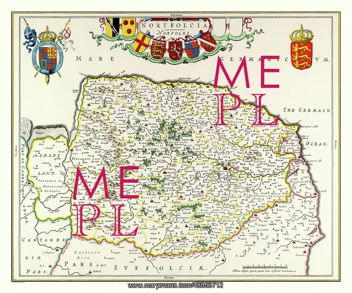  : Map of Norfolk by Johan Blaeu
