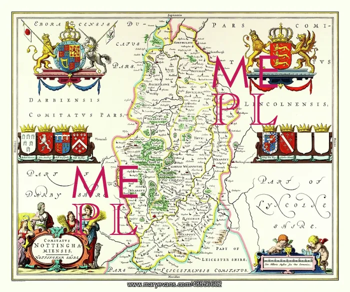 : Map of Nottinghamshire by Johan Blaeu : Map of Nottinghamshire by Johan Blaeu