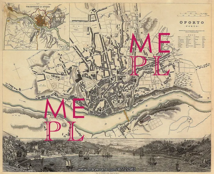  : Map of Oporto, Portugal 1833