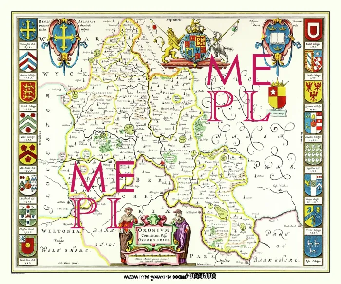 : Map of Oxfordshire by Johan Blaeu : Map of Oxfordshire by Johan Blaeu