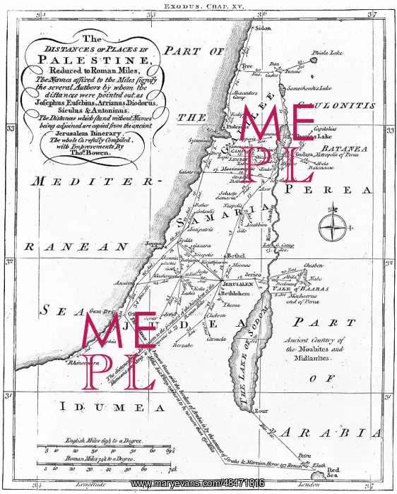: Map of Palestine showing distances in Roman miles : Map of Palestine showing distances in Roman miles