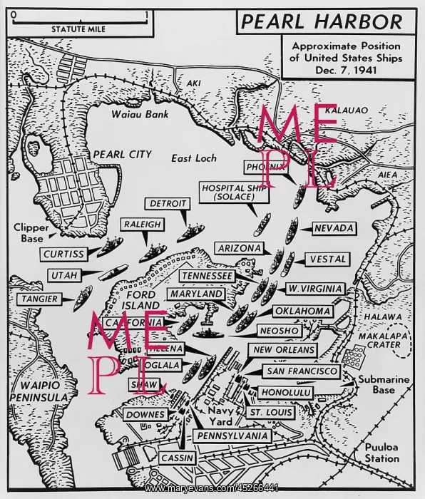 : Map of Pearl Harbor with location of ships just : Map of Pearl Harbor with location of ships just