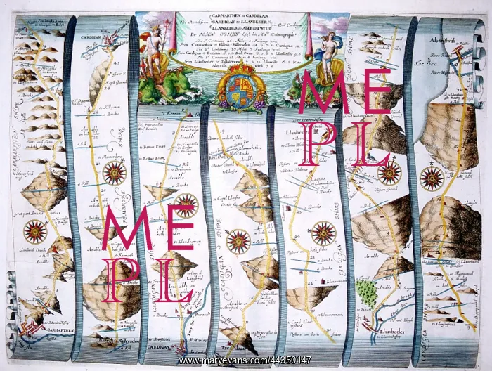  : Map of the Road from Carmarthen To Aberystwith, Wales