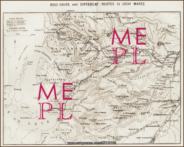  : Map of Ross-shire and different routes to Loch Maree