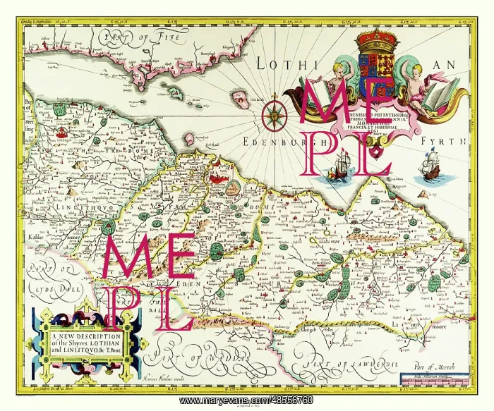 : Map of the Shires of Lothian and Linlithgow by Johan Blaeu : Map of the Shires of Lothian and Linlithgow by Johan Blaeu