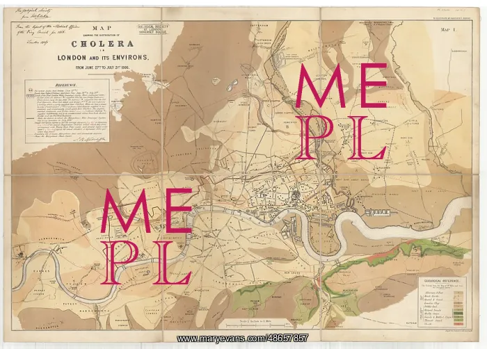 : Map showing the distribution of cholera in London : Map showing the distribution of cholera in London