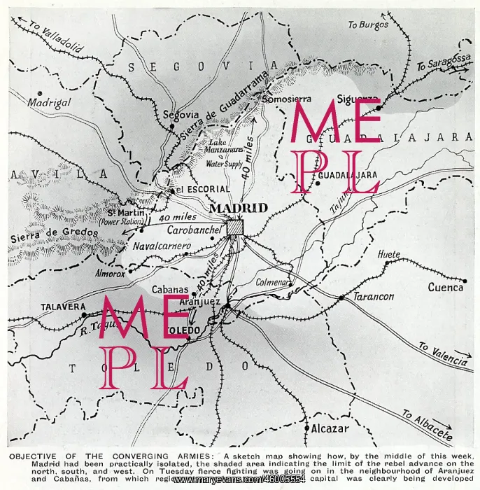 : Map showing the Nationalist advance on Madrid, October 1936 : Map showing the Nationalist advance on Madrid, October 1936