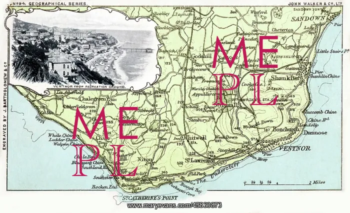 : Map of southern section of The Isle of Wight, Hampshire : Map of southern section of The Isle of Wight, Hampshire