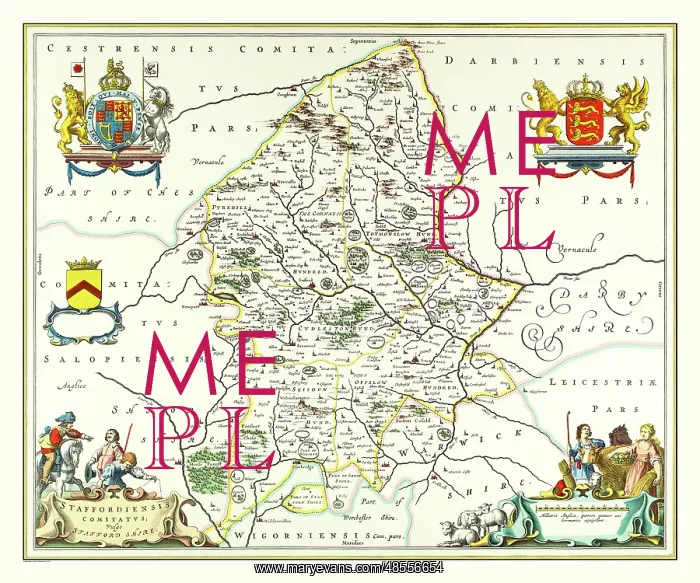 : Map of Staffordshire by Johan Blaeu : Map of Staffordshire by Johan Blaeu