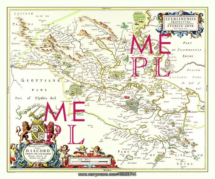 : Map of Stirlingshire, Scotland by Johan Blaeu : Map of Stirlingshire, Scotland by Johan Blaeu