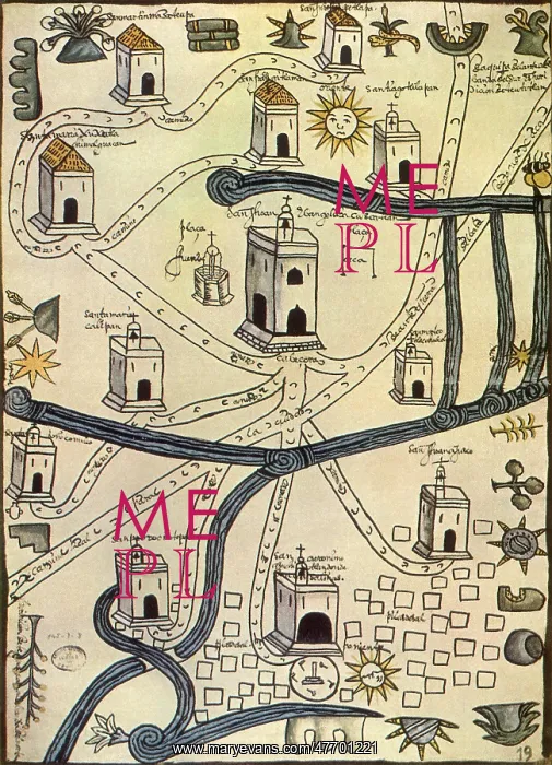 : Map with Streams, Churches 1577 : Map with Streams, Churches 1577