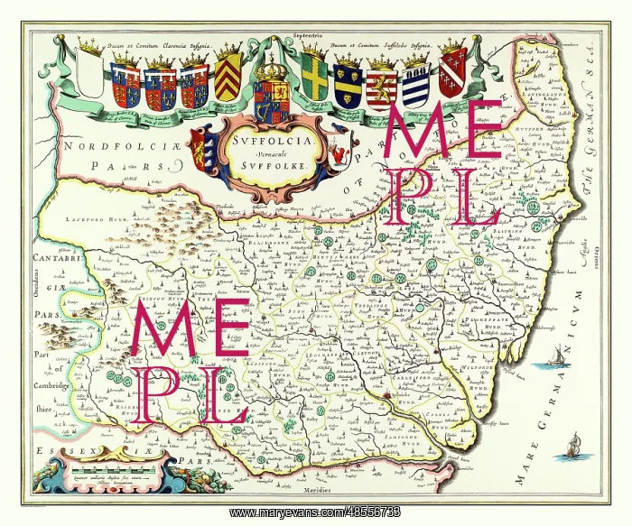  : Map of Suffolk by Johan Blaeu