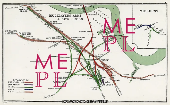 : Map, Surrey Docks, Bricklayers Arms and New Cross, London : Map, Surrey Docks, Bricklayers Arms and New Cross, London