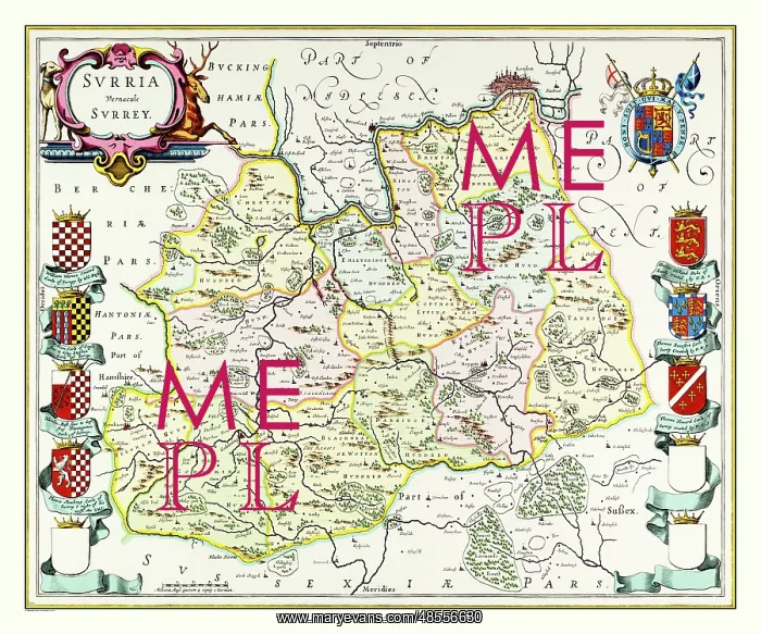  : Map of Surrey by Johan Blaeu