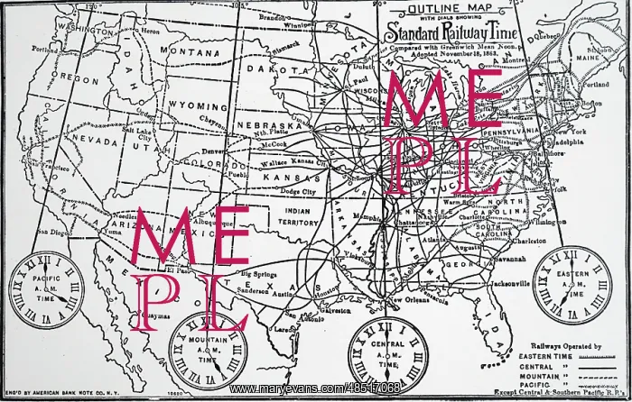 : Map of time zones into which the US was divided : Map of time zones into which the US was divided