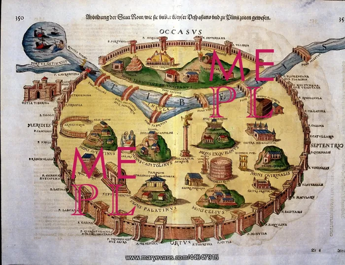 : Map of the walled city of Ancient Rome, Italy : Map of the walled city of Ancient Rome, Italy