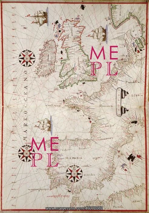: Map of Western Europe, 1590 : Map of Western Europe, 1590