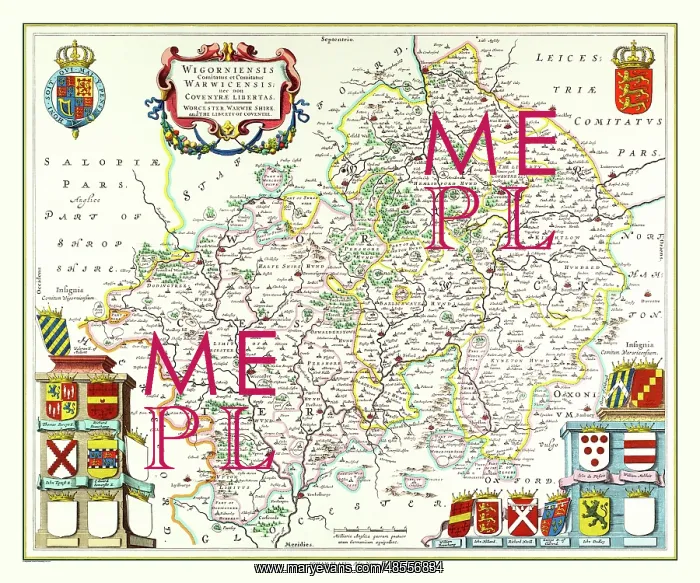 : Map of Worcestershire and Warwickshire by Johan Blaeu : Map of Worcestershire and Warwickshire by Johan Blaeu