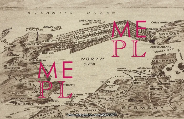 : Map of WW1 British-American Mine field in the : Map of WW1 British-American Mine field in the