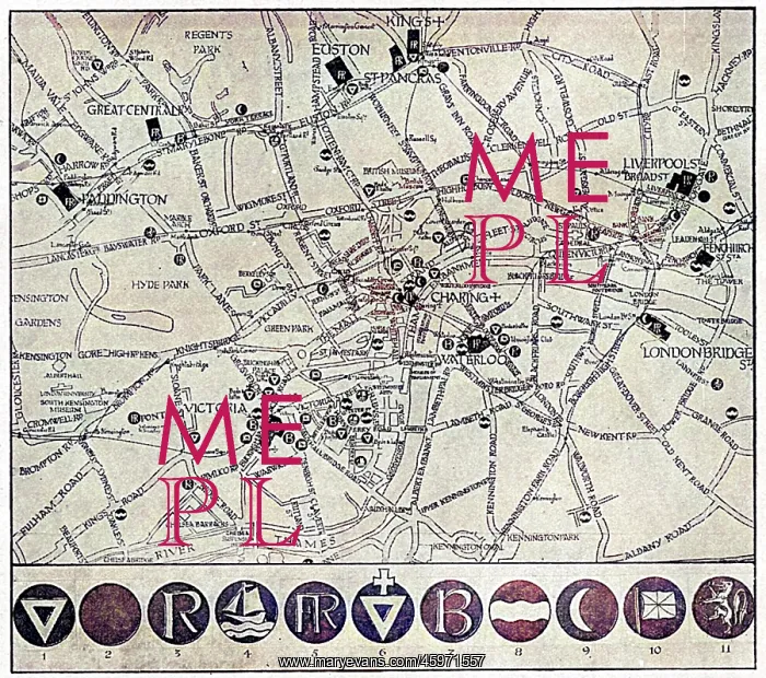 : Map of YMCA shelters around London during WW1 : Map of YMCA shelters around London during WW1