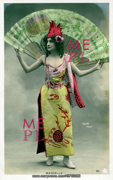 : Marcelle - French Dancer with elaborate fan-based costume : Marcelle - French Dancer with elaborate fan-based costume
