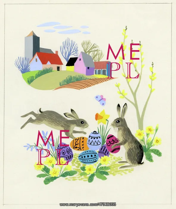 : Two March Hares with Easter Eggs : Two March Hares with Easter Eggs