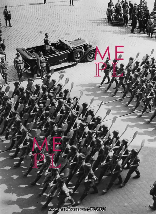 : March of RAD members past Adolf Hitler at the : March of RAD members past Adolf Hitler at the