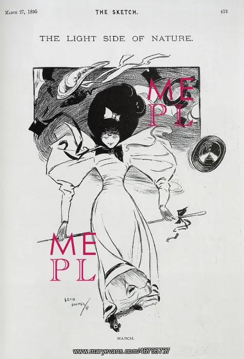 : March, Windy Day illustration by Lewis Baumer : March, Windy Day illustration by Lewis Baumer