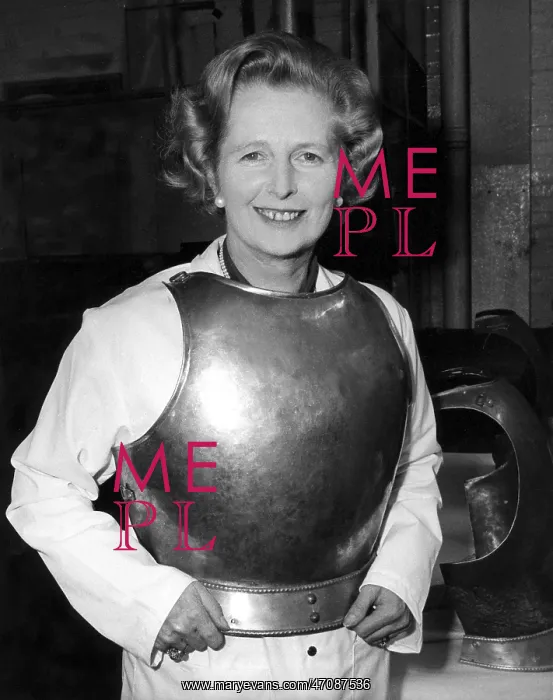 : Margaret Thatcher in armoured breastplate : Margaret Thatcher in armoured breastplate